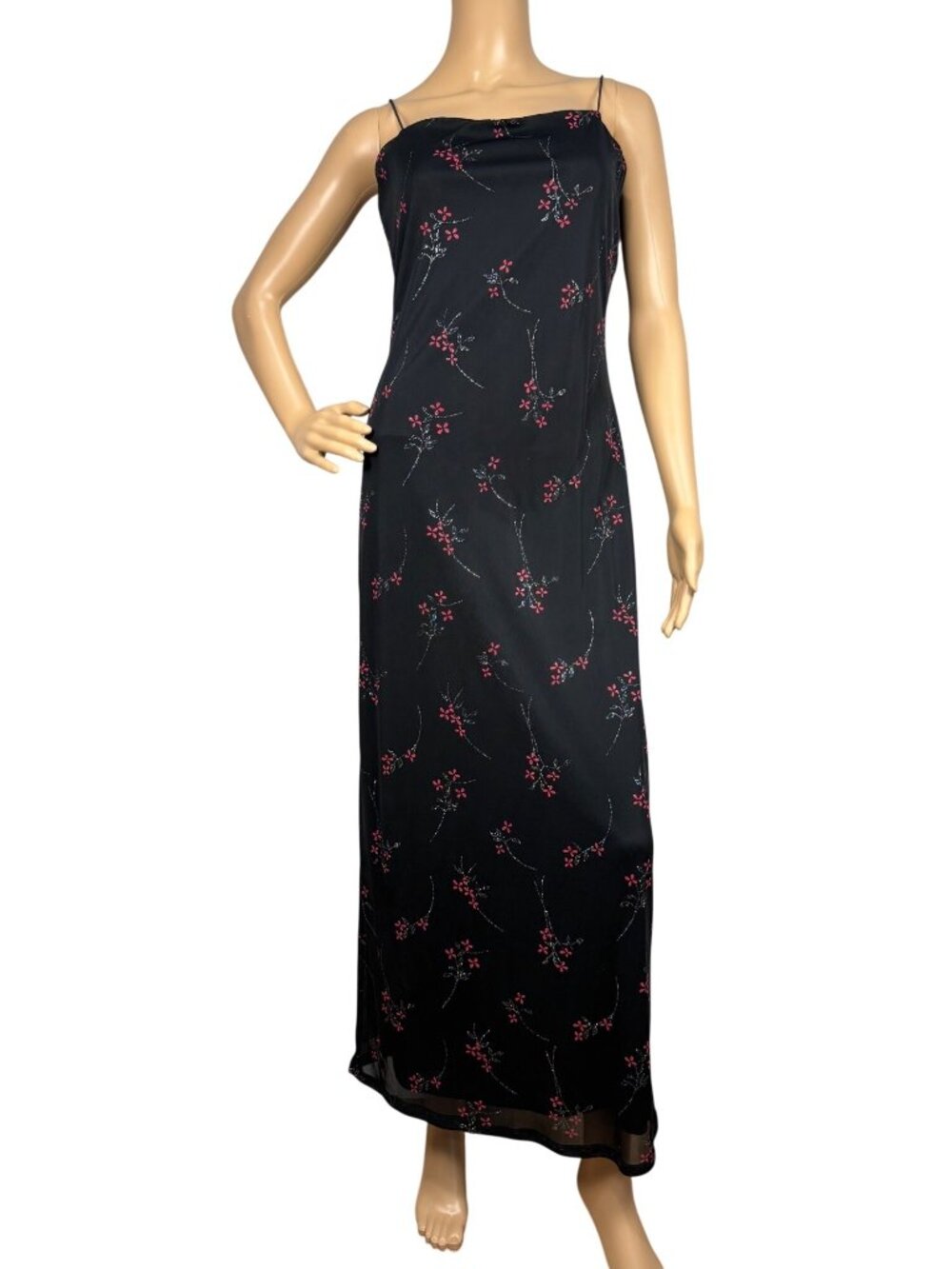 Vintage Y2K Byer Too California Black Floral Slip Dress Womens M Spaghetti Strap - Picture 2 of 8
